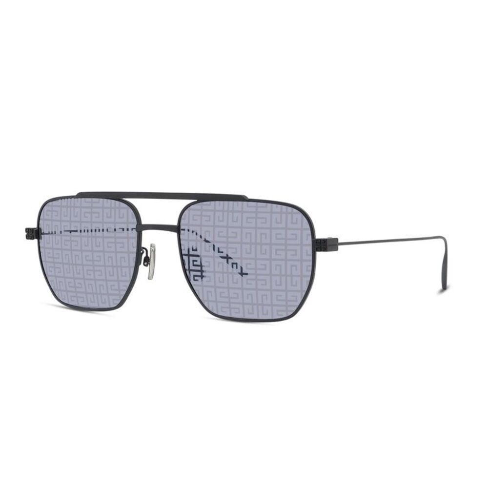 Givenchy Sunglasses Square Full Rim, Matte Black Frame and Grey with Silver